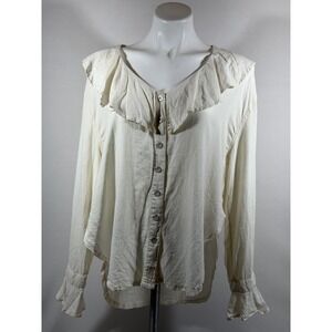 Free People We The Free Blouse Womens XS Cream Ruffle Collar Button Boho Top